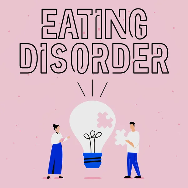 Handwriting text Eating Disorder. Business idea characterized by abnormal or disturbed eating habits Illustration Of Partners Bulding New Wonderful Ideas For Skill Improvement. — Stock Photo, Image