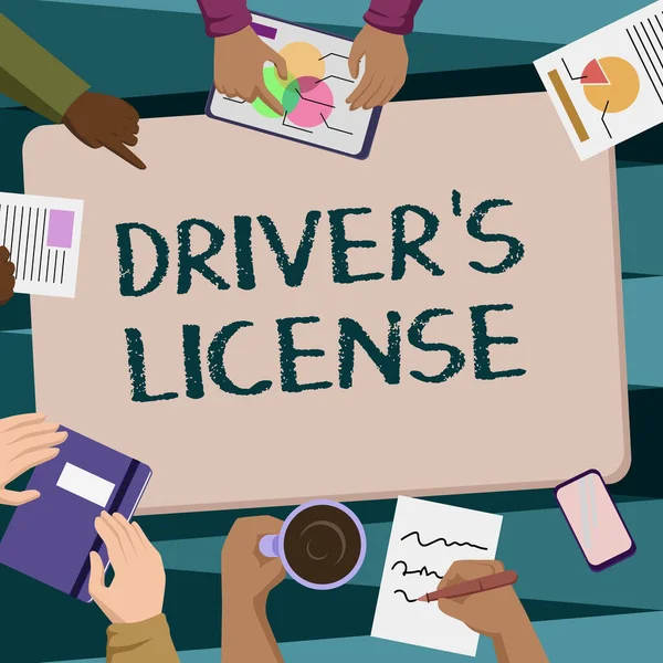 Konzeptionelle Anzeige Driver S License. Business nähern sich einem Dokument, das es einer Person erlaubt, ein Kraftfahrzeug zu fahren Kollegen Büro-Besprechung bei Kaffee zur Diskussion zukünftiger Projekte. — Stockfoto