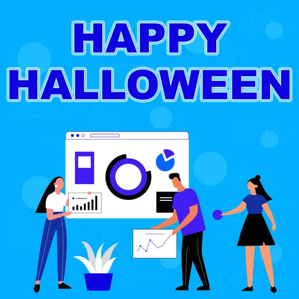해피 할로윈 (Happy Halloween) 은 다음을 가리킨다. 인터넷 컨셉트 저녁 전 모든 Hallows Day Employee 도움 말 함께 아이디어 공유에 대한 기술 개선. — 스톡 사진