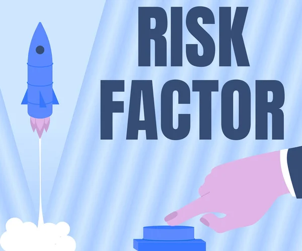 Inspiration showing sign Risk Factor. Concept meaning Characteristic that may increase the percentage of acquiring a disease Man Hand Pressing Button To Launch Rocket To Space For New Horizons. — Stock Photo, Image