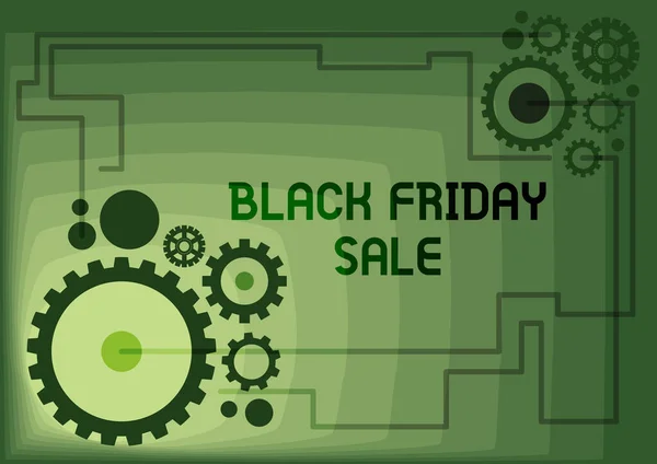 Handwriting text Black Friday Sale. Internet Concept Shopping Day Start of the Christmas Shopping Season Illustration Of Mechanic Gears Connected To Each Other Performing Work — Stock Photo, Image