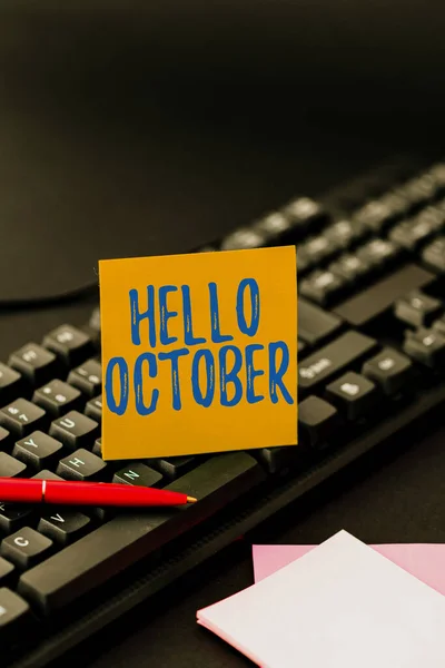 Konzeptionelle Ausstellung Hallo Oktober. Geschäftsidee Gruß verwendet, wenn die Begrüßung der 10. Monat des Jahres Eingabe von Kochanleitungen und Zutatenlisten, Making Online Food Blog — Stockfoto