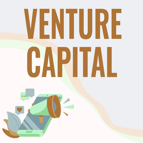 Legenda conceitual Capital de Risco. Visão geral de negócios Venture Capital Phone Drawing Compartilhando Comentários e Reações Através do Megafone. — Fotografia de Stock