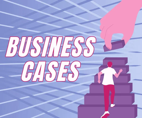 Tekst met inspiratie Business Cases. Internet Concept onderneming op basis van het verwachte commerciële voordeel Gentleman Climbing Up Stair Case Proberen om doelstellingen te bereiken Definiëren van vooruitgang. — Stockfoto