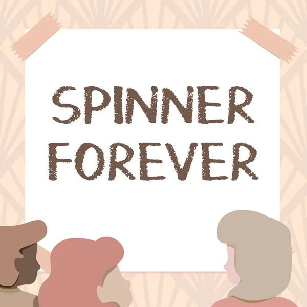 Text sign showing Spinner Forever. Word for stress reliever for showing who tend to fidget Flat top Team Members Looking At Whiteboard Brainstorming New Solutions — Stock Photo, Image