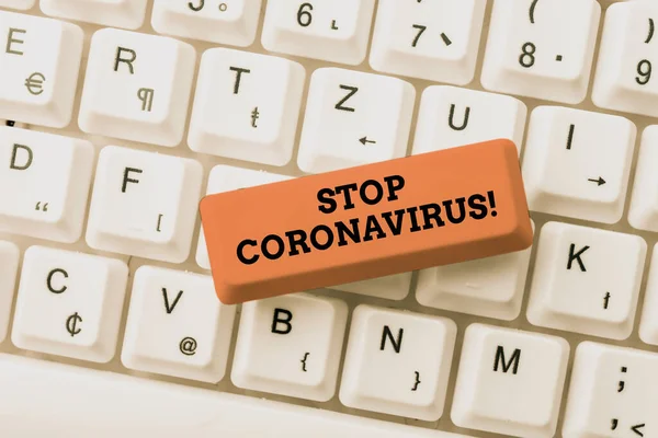 Запис тексту Зупинити коронавірус. Кампанія з обізнаності про інтернет-концепцію хвороби, яка бореться за зменшення випадків COVID-19 Анотація Виправлення застарілих веб-сайтів, Підтримка підключення до Інтернету — стокове фото