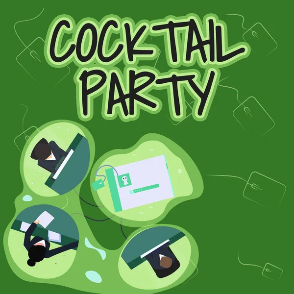 Légende conceptuelle Cocktail Party. Approche commerciale fête formelle avec des boissons alcoolisées généralement en début de soirée Collèges ayant bureau Réunion Partage de pensées Affichage d'un nouveau plan de projet. — Photo