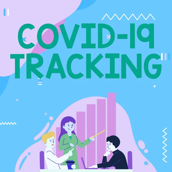 Handskrift skylt Covid 19 Tracking. Business showcase Utmärkande process för eventuella infekterade individer Lady Ritning Förklara för sin lagkamrat Processteg. — Stockfoto