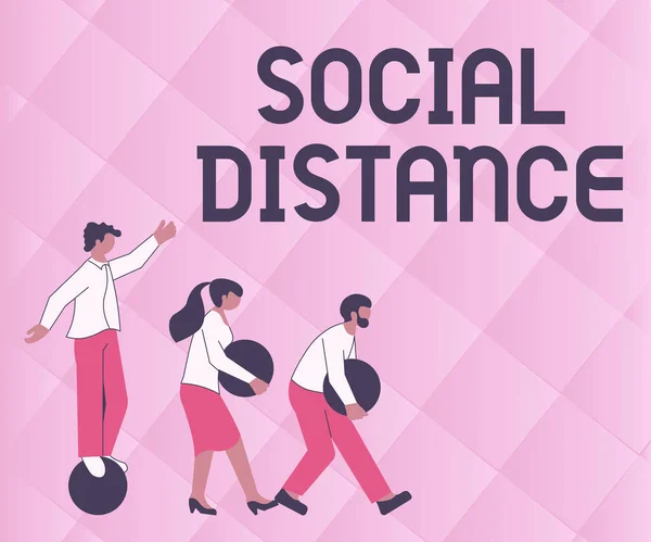 Conceptueel bijschrift Social Distance. Conceptuele foto handhaven van een hoge interval fysieke afstand voor de volksgezondheid veiligheid Illustratie van de groep brengen hun eigen zware bol samen. — Stockfoto