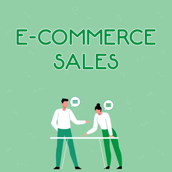 Az E Commerce Sales felirata. Üzleti kirakat termékek online szervizelése vagy értékesítése Partnerek Új ötletek megosztása a készségfejlesztéshez Munkastratégiák. — Stock Fotó