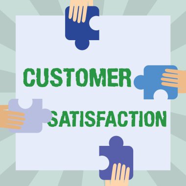 Müşteri memnuniyetini gösteren bir ilham. İş Fikrini Aşan Tüketici Beklentisi Ellerin Bulmaca Parçalarının Her İki Tarafının Resmedilmesinden Tatmin Oldu.