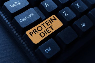 Protein diyetini gösteren bir tabela. Yeni Çevrimiçi Yemek Kitabı, Yazma ve Paylaşım Tarifleri oluşturan Yağ veya karbonhidrat tüketim zayıflama planında iş yaklaşımı