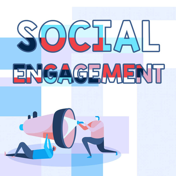 Текст, показывающий вдохновение социальной активности. Концептуальная фотография Степень вовлеченности в интернет-сообщество или общество Рабочие рисуют друг друга с фонариком, чтобы исправить Мегафон.