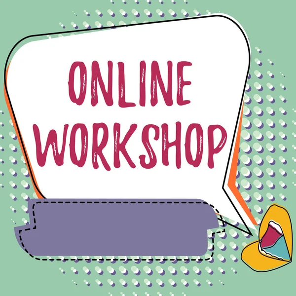 Κείμενο που δείχνει έμπνευση Online Workshop. Business showcase shows of goods and commodities over the electronic websites Χείλη Σχέδιο Κοινή χρήση θετικά σχόλια Καλές αντιδράσεις μέσω της φυσαλίδας. — Φωτογραφία Αρχείου