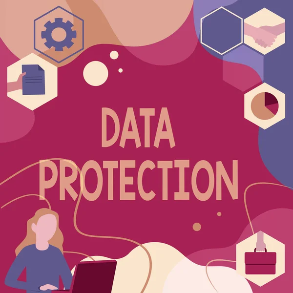Szöveges adatvédelem megjelenítése. Üzleti megközelítés Az IP-címek és a személyes adatok védelme a káros szoftverektől Női innovatív gondolkodásmód Vezető ötletek a stabil jövő felé. — Stock Fotó