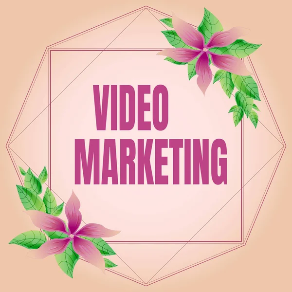 Titulek textu prezentující Video Marketing. Internet Koncepce vytvořit krátká videa o konkrétních tématech pomocí článků Rámec zdobené s barevnými květinami a listoví uspořádány Harmonicky. — Stock fotografie