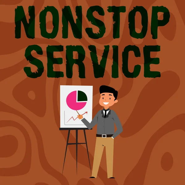 정식 명칭은 Nonstop Service 이 다. 언제나 이용할 수있고, 일반적으로 매일 매일 사업가들 이 캐리어를 착용하고 있는 것을 볼 수있습니다. 스탠드업 차트와 아이디어. — 스톡 사진
