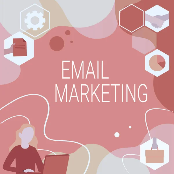 Σήμα κειμένου που δείχνει Email Marketing. Ιnternet Concept Αποστολή εμπορικού μηνύματος σε μια ομάδα εμφάνισης χρησιμοποιώντας το mail Woman Innovative Thinking Leading Ιδέες Προς Σταθερό Μέλλον. — Φωτογραφία Αρχείου