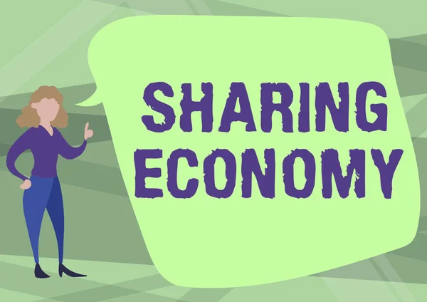 Testo che mostra ispirazione Sharing Economy. Business idea modello economico basato sulla fornitura di accesso alle merci Illustrazione di donna che parla in Chat Cloud Discussione Idee. — Foto Stock