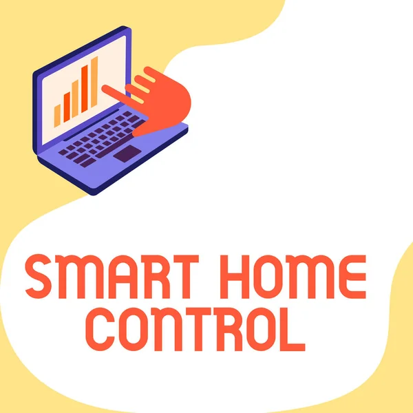 Konceptvisning Smart Home Control. Konceptuellt foto ger ägare säkerhet komfort och energieffektivitet Bärbar dator Ritning Visar Grafisk tillväxt Hand Pekskärm. — Stockfoto