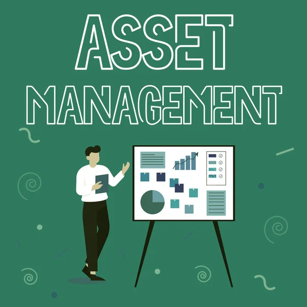 Visualización conceptual Gestión de activos. Concepto de Internet Proceso sistemático de operación y disposición de activos Empresario Dibujo Permanente Presentando Ideas Para Su Éxito. —  Fotos de Stock