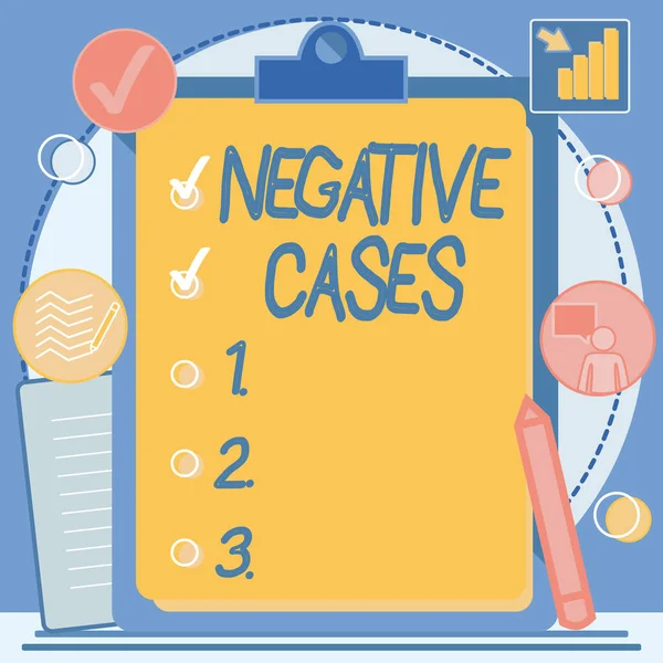 Didascalia del testo che presenta casi negativi. Circostanze o condizioni della vetrina aziendale configurate per essere false Disegno appunti con lista di controllo Elementi fatti contrassegnati nell'elenco. — Foto Stock