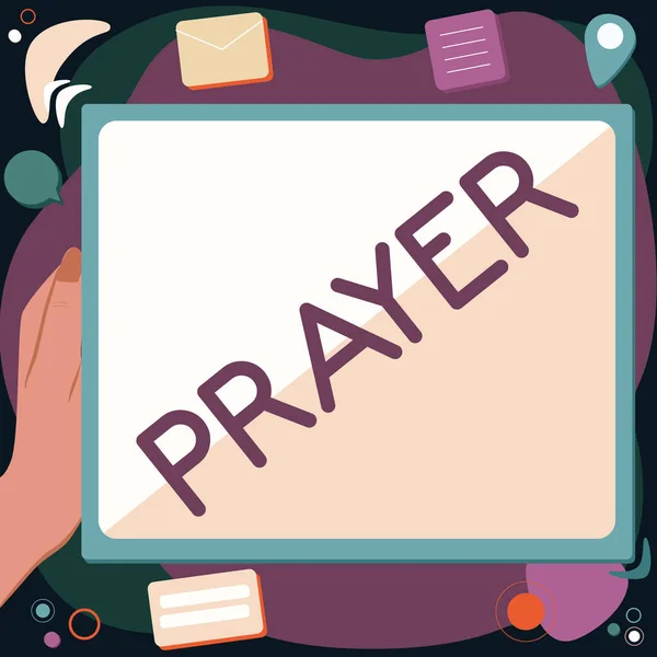 Концептуальное отображение Молитва. Интернет-пользователи обращаются к Богу с просьбой о помощи или благодарностью.. — стоковое фото