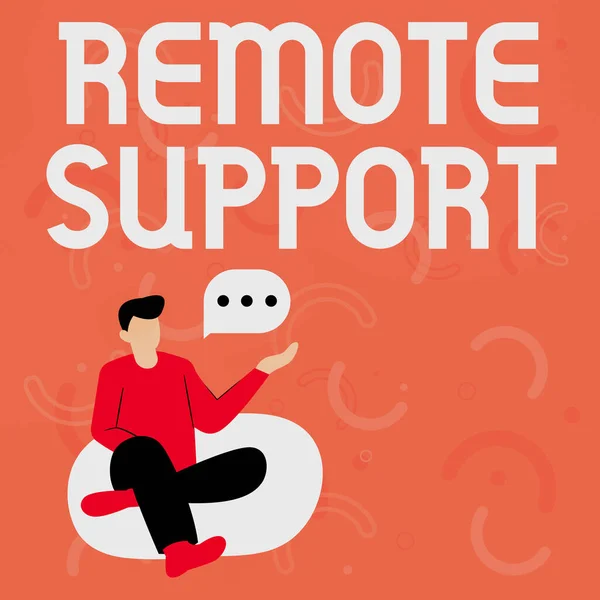 Konzeptionelle Anzeige Remote Support. Word Written on help endusers to solve computer problems and issues remote Illustration of Businessman Sitzt On Sofa Chair Talking. — Stockfoto