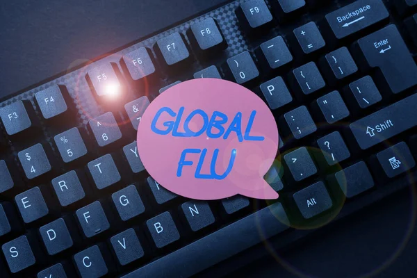 El yazısı Küresel Grip. İş fikri. Yaygın bulaşıcı hastalık dünya çapında hızla yayılıyor Yazılı Notları Dijital Veriye Çeviriyor, Önemli Kodlama Dosyaları Yazıyor — Stok fotoğraf