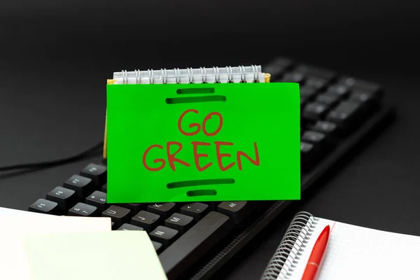 Text showing inspiration Go Green. Business overview making more environmentally friendly decisions as reduce recycle Practicing Speed Typing Accuracy, Testing Typewriting Knowledge — Stock Photo, Image