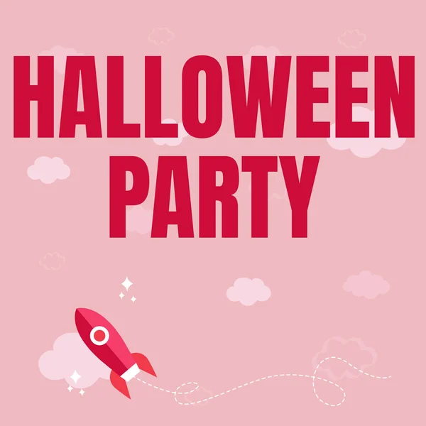 Conceptual display Halloween Party. Word Written on eve of the Western Christian feast of All Hallows Day Rocket Ship Launching Fast Straight Up To The Outer Space. — Stock Photo, Image