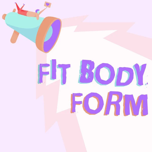Τίτλος κειμένου που παρουσιάζει Fit Body Form. Εννοιολογική φωτογραφία Τέλεια σιλουέτα που λαμβάνονται από την άσκηση και δίαιτα άνθρωπος σχέδιο σε Megaphone Παραγωγή Φωτισμού Κάνοντας υπέροχο μήνυμα. — Φωτογραφία Αρχείου
