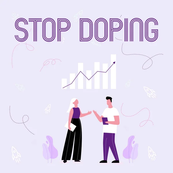 Wyświetlanie znaku Stop Doping. Koncepcja biznesowa nie używać zakazane wyniki sportowe zwiększające leki Ilustracja partnerów Dzielenie się wspaniałymi pomysłami na poprawę umiejętności. — Zdjęcie stockowe