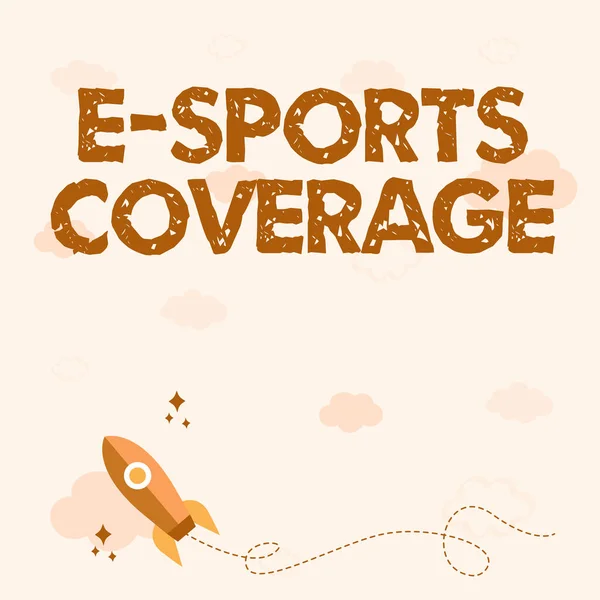 Wyświetlacz koncepcyjny E Sports Coverage. Biznes pomysł Raportowanie na żywo z najnowszych zawodów sportowych Broadcasting Rocket Ship Uruchamianie Fast Proight Up To The Outer Space. — Zdjęcie stockowe