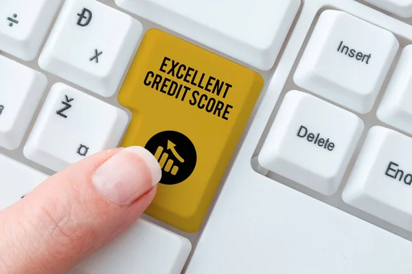 Text sign showing Excellent Credit Score. Business concept person s is report of financial standing and capacity to pay Abstract Typing License Agreement, Creating Online Reference Book — Stock Photo, Image