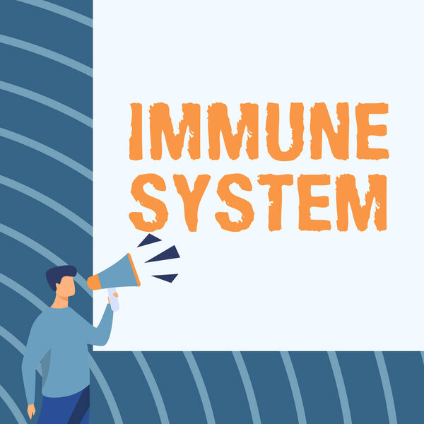 Inspiration showing sign Immune System. Business concept host defense system comprising many biological structures Businessman Drawing Talking Through Megaphone Making New Announcement.