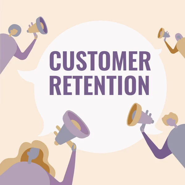 Handwriting text Customer Retention. Business idea Keeping loyal customers Retain many as possible People Drawing Holding Their Megaphones Talking With Each Other.