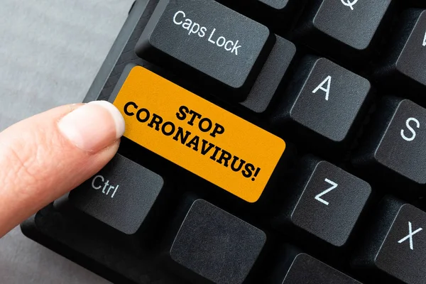 Концептуальний підпис Зупинити коронавірус. Концепція, що означає кампанія поінформованості про хвороби для зменшення випадків COVID-19, Введення нового видання Інформаційної книги, Створення свіжого вмісту веб-сайту — стокове фото