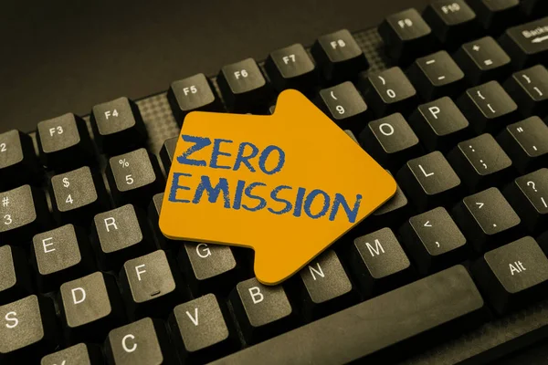 Bildunterschrift: Zero Emission. Geschäftskonzept Zero Emission Typing Neue Ausgabe von Informations-Ebook, Erstellen frischer Website-Inhalte — Stockfoto
