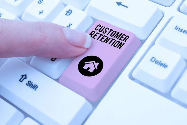 Display concettuale Customer Retention. Attività di Internet Concept che le aziende adottano per ridurre le diserzioni degli utenti Dattilografia Guida alla Lezione di Cucina, Redigitare Nuove Linee Guida Online — Foto Stock