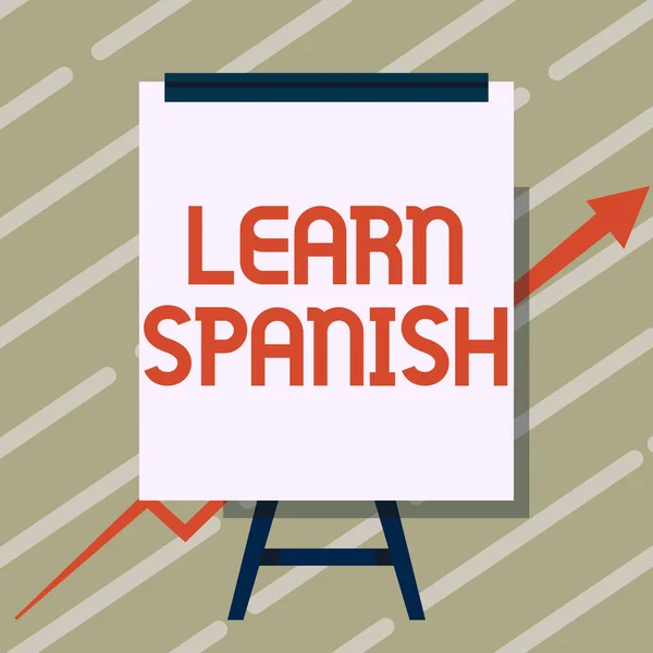El yazısı işareti İspanyolca öğren. İspanya 'da Çeviri Dili Sözcük Hazinesi Konuşması Beyaz Tahta Çizim Artıran Okla Sunuluyor Grafiği. — Stok fotoğraf