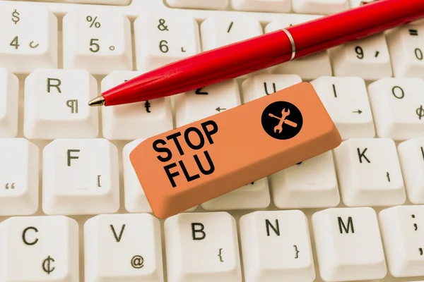 El yazısı. Gribi durdurun. İnternet Konsept Tedavisi grip virüsünün yol açtığı bulaşıcı solunum hastalığının nedeni Soyut Tamir Tarihi geçmiş web siteleri, İnternet Bağlantısını Korumak — Stok fotoğraf
