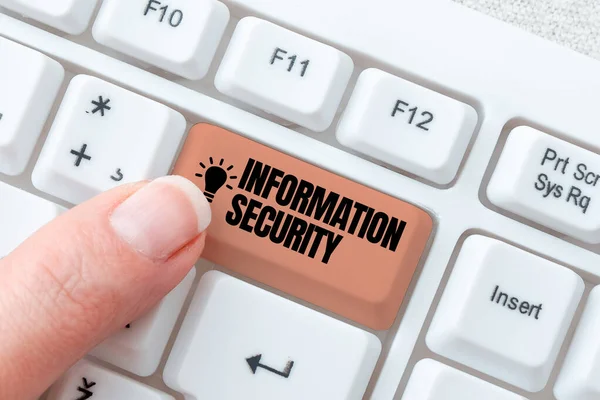 Conceptual display Information Security. Word for being protected against the illegal use of information Researching Software Development Solutions, Typing Advanc Program Codes — Stock Photo, Image