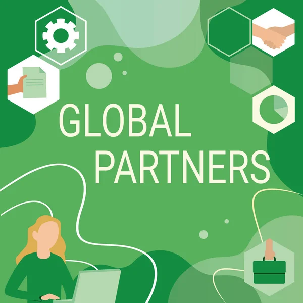 Inspiratie toont teken Global Partners. Concept betekent Twee of meer bedrijven uit verschillende landen werken als een team Vrouw Innovatief Denken Leidende Ideeën Naar Stabiele Toekomst. — Stockfoto