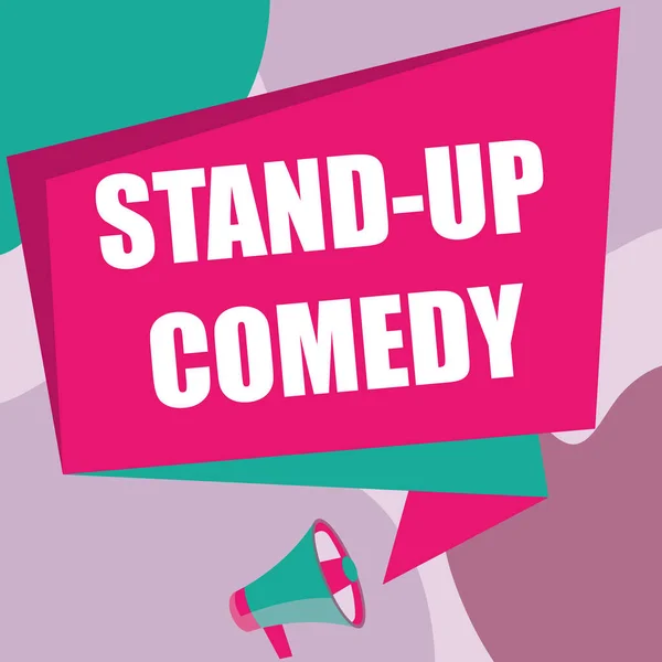 Konceptvisning Stand Up Comedy. Affärsidé Komiker som uppträder och talar inför publik Megafone Teckning Att tala till Chat Box Att tillkännage. — Stockfoto