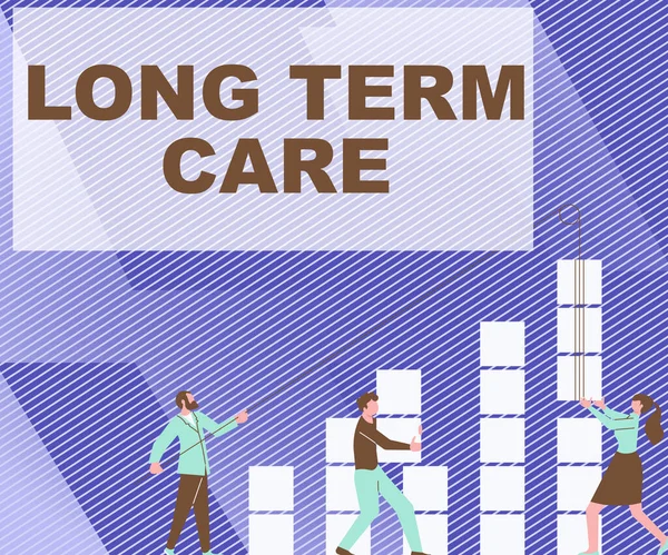 テキストの表示｜Long Term Care。インターネットの概念大人医療介護医療高齢者退職住宅パートナーのイラストスキル向上のための新しい素晴らしいアイデアを構築. — ストック写真