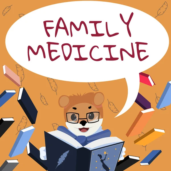 Az SMS-ben családi orvoslás van. Üzleti koncepció célja, hogy alapvető egészségügyi ellátást a családtagok Fox szemüveges Ülő Könyvtár olvasása A könyv tanulmányozása. — Stock Fotó