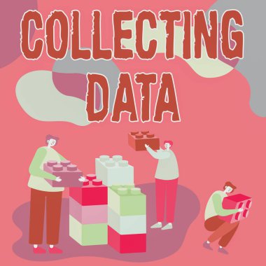 Veri toplama işaretini gösteren ilham. İlgili değişkenler hakkında bilgi toplamak ve ölçmek için sözcük Küp Gösteren Meslektaşlar Gelecek Projesini Temsil Eden Takım Çalışmaları.