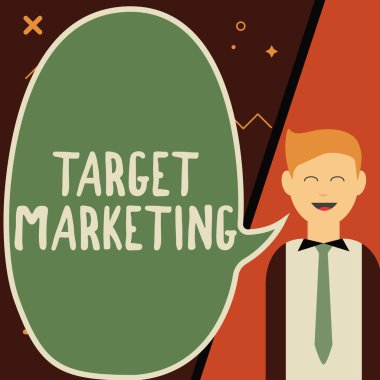 El yazısı, hedef pazarlama. İş yaklaşımı Piyasa Bölümü Seyircisi Müşteri Seçimini Hedefliyor İş Adamı Bulutu Boşaltmak İçin Fikirleri Sunuyor.