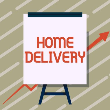Metin Ev Teslimatı yazılıyor. Ürün ya da paketi doğrudan müşterilerin evlerine götürme işi Oku Artan Beyaz Tahta Çizim Sunar Büyüyen Grafik.